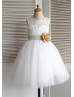 Ivory Lace Tulle Knee Length Flower Girl Dress